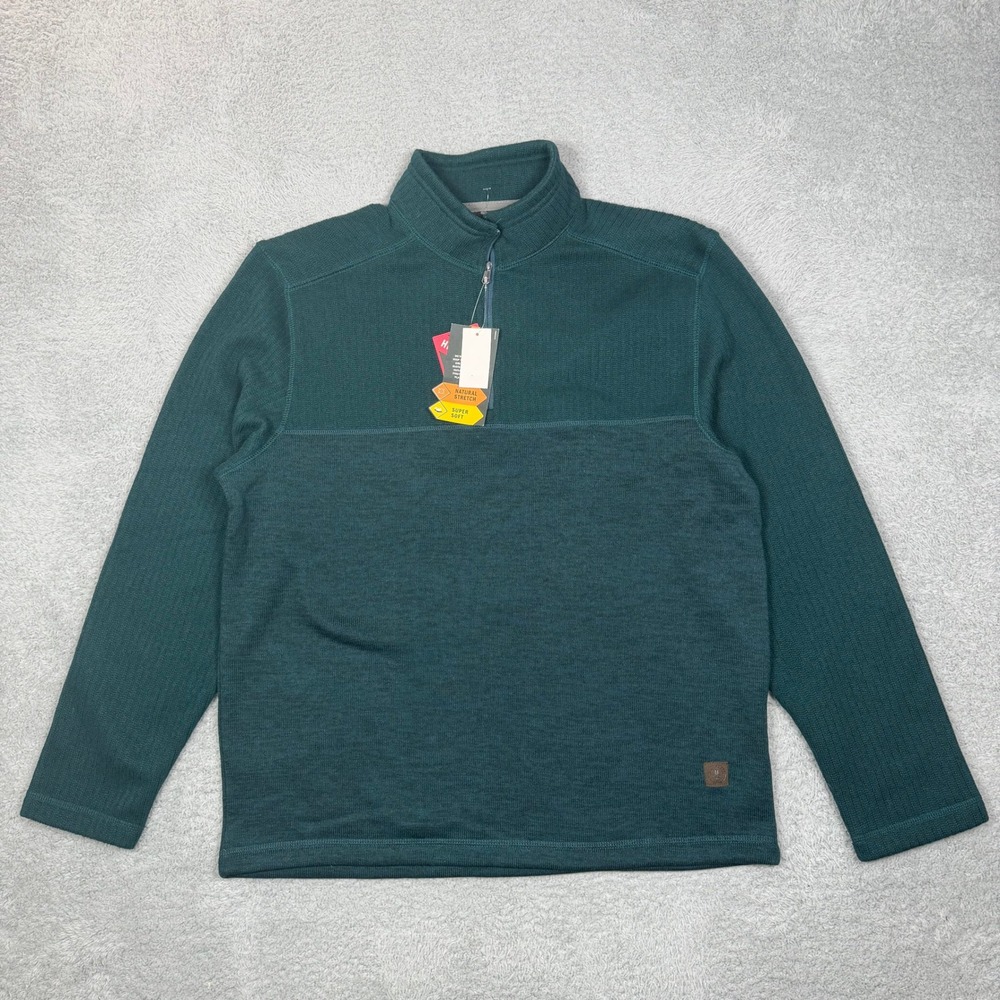 GH Bass Mens Quarter Zip Sweater Fleece Reflecting Pond Green Large NEW
